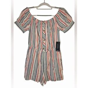 NWT Hint of Blush L Multi Striped Off-Shoulder Romper 0292-AO